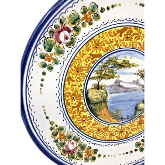 Vintage F.G. Deruta Signed Wall Plate Pictorial Hand Painted 12" Diameter Italy - Picture 4 of 8